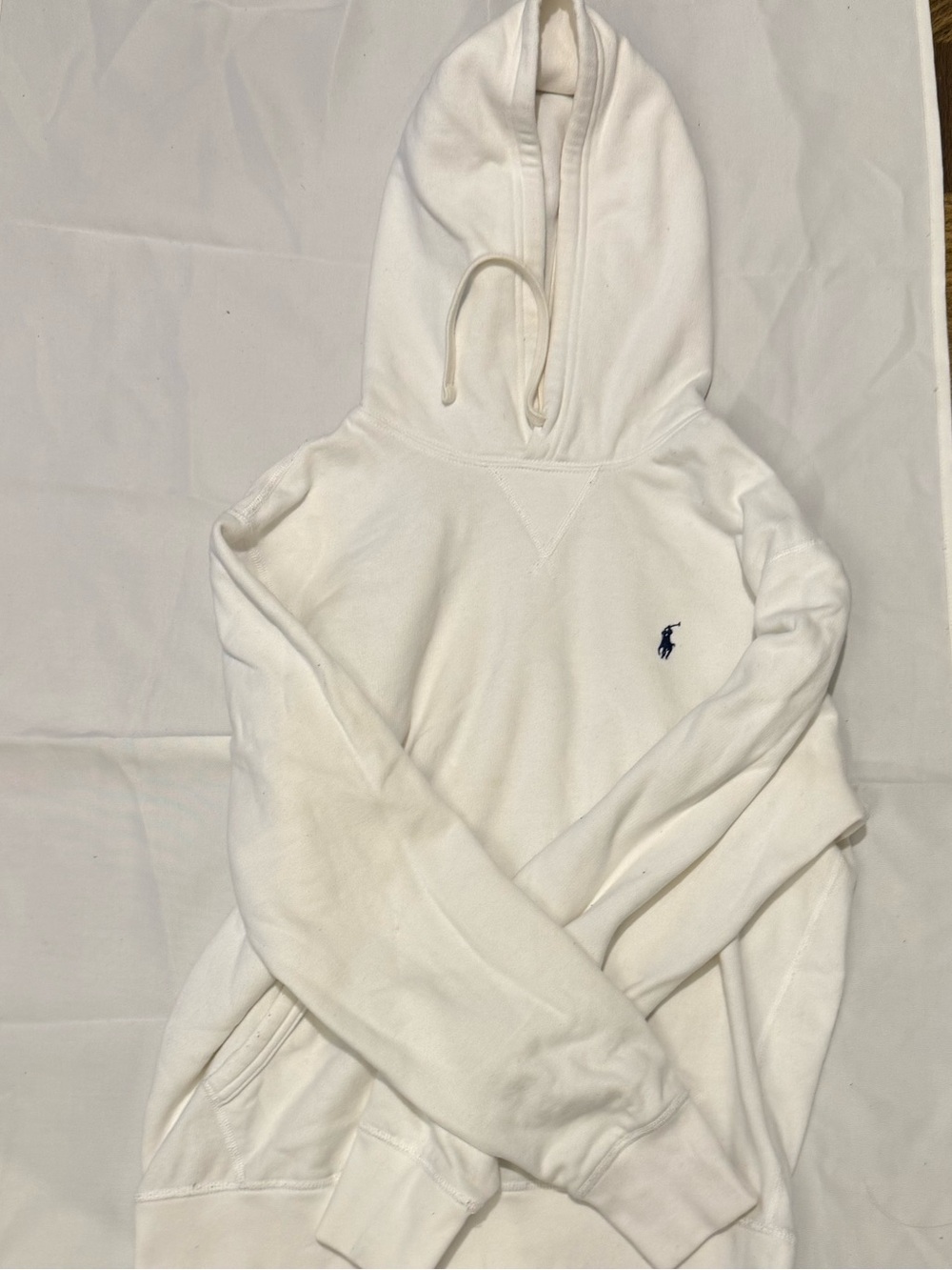 Ralph Lauren White Hoodie Sweater with Navy Polo Logo